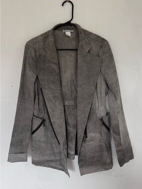 Sarah Pacini Linen Blend Zip Front Jacket Gray size 2